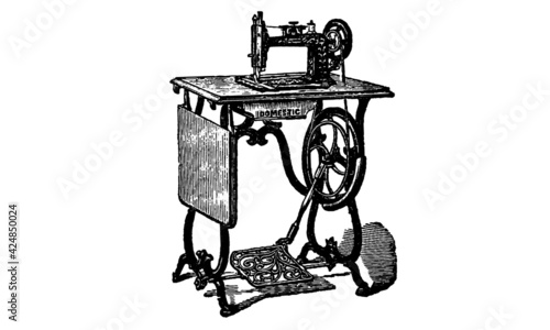 Vintage Antique Sewing Machine on White Background