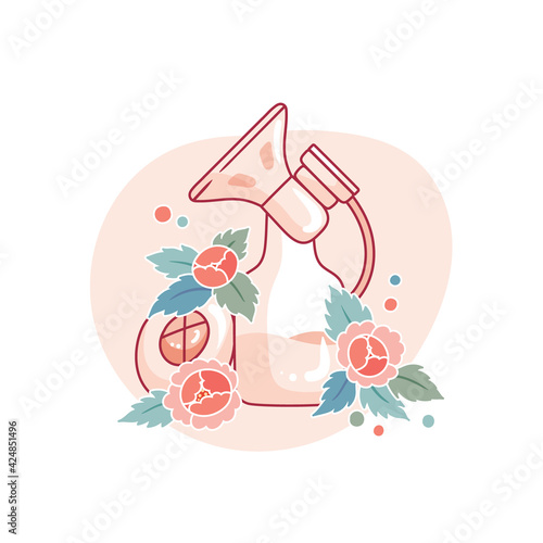 Illustration with electric breast pump and flowers