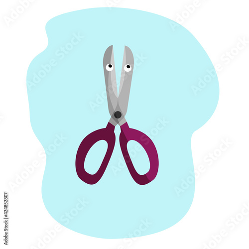 Cartoon style hand drawn funny scissors. Isolated doodle vector design element.