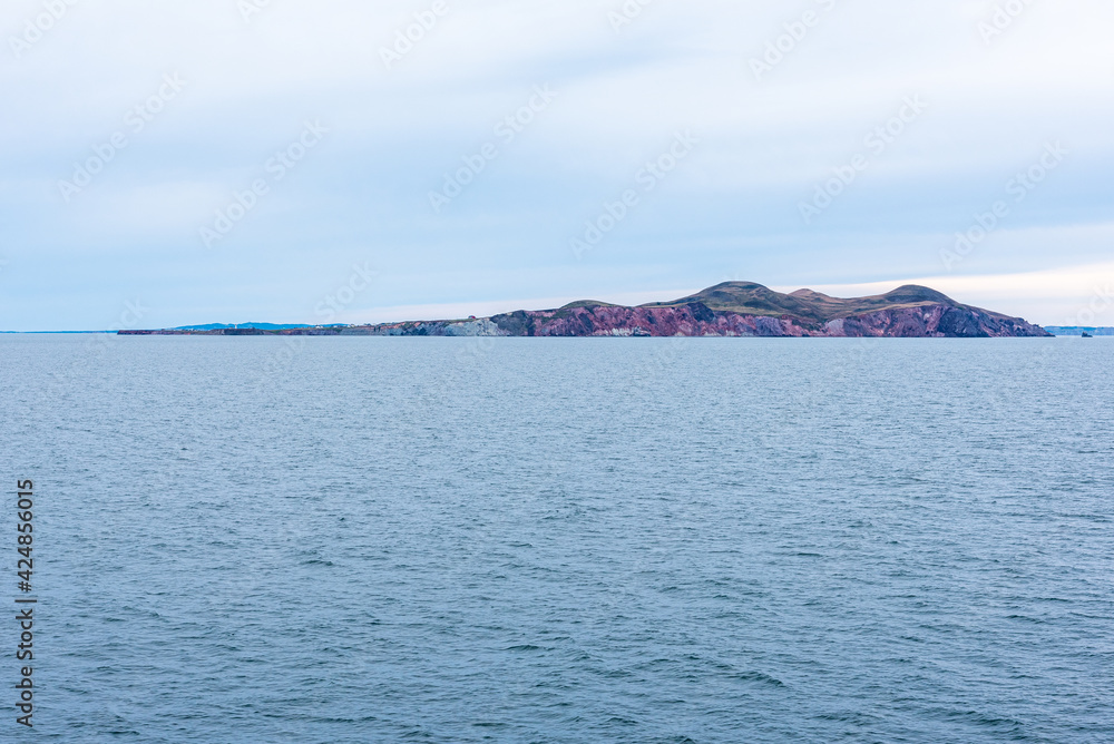 View of the Magdalen Islands (Iles-de-la-Madeleine) from the ferry boat between Souris (Prince Edward Islands) and Cap-aux-Meules (Quebec).