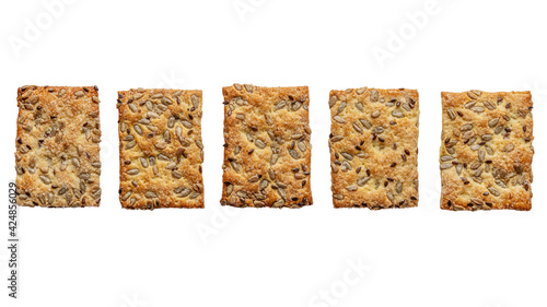 set of sweet crispy biscuits with sunflower and flax seeds isolated on white
