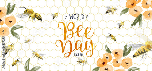 World Bee Day watercolor flower bees banner