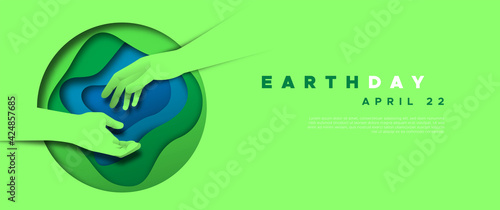 Earth Day paper cut hand help web template