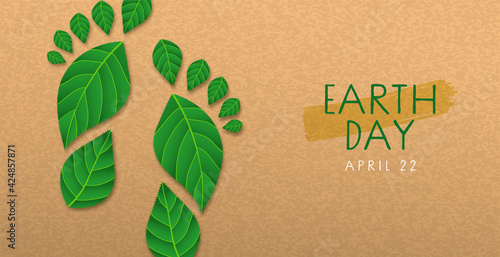 Earth Day banner green leaf foot print concept