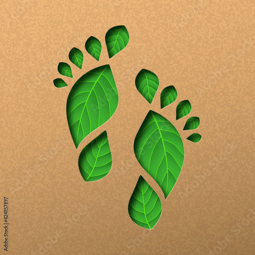 Green human foot print paper cut leaf concept Fotobehang