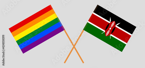 Crossed flags of LGBTQ and Kenya. Official colors. Correct proportion