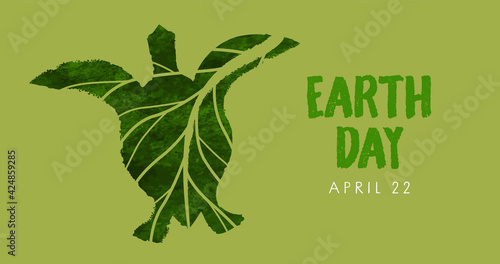 Earth day green leaf sea turtle watercolor banner