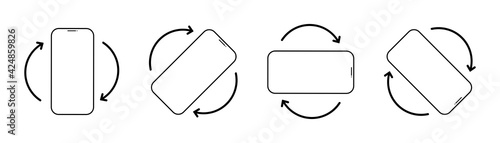 Rotate mobile phone. Mobile phone rotation symbols set. Smartphone screen. Vector illustration