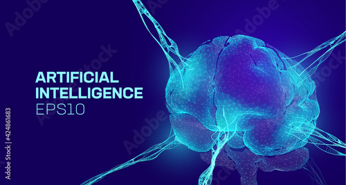 AI vector background. Artificial intelligence brain. Psychology vector background. AI data memory connect. Neuron network