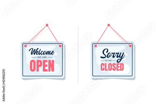 Open and close signboards. Vector sign isolated on white
