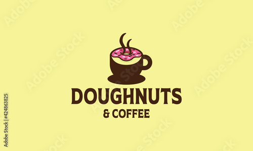 Donuts and coffee logo vector icon illustration