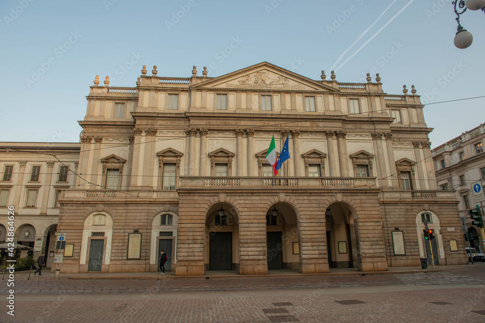 Exterior of the Teatro alla Scala in Milan famous all over the world for its representations