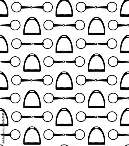 Vector seamless pattern of horse equestrian bit snaffle and stirrup isolated on white background photo