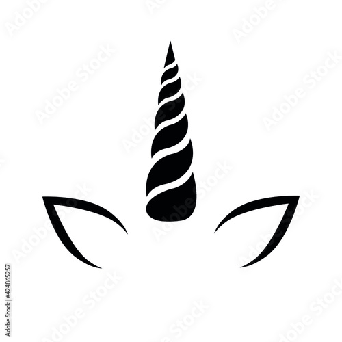 Vector flat unicorn horn and ears isolated on white background