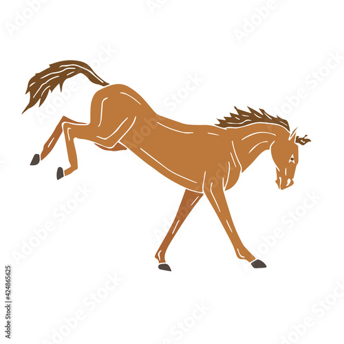 Vector hand drawn doodle sketch colored horse kicking isolated on white background