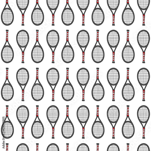 Vector seamless pattern of colored hand drawn doodle sketch tennis racket isolated on white background