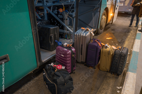 luggage, baggage and bags of air passengers in Istanbul Airport after flights