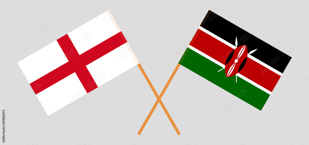 Crossed flags of England and Kenya. Official colors. Correct proportion