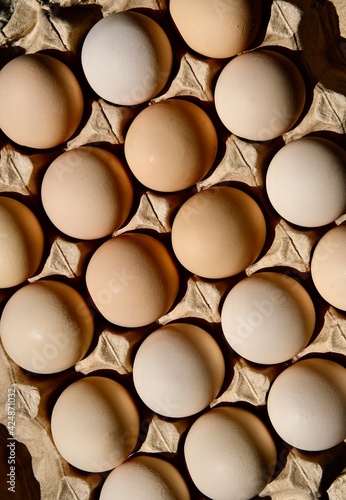Close-up of eggs in an egg basket. Easter eggs.