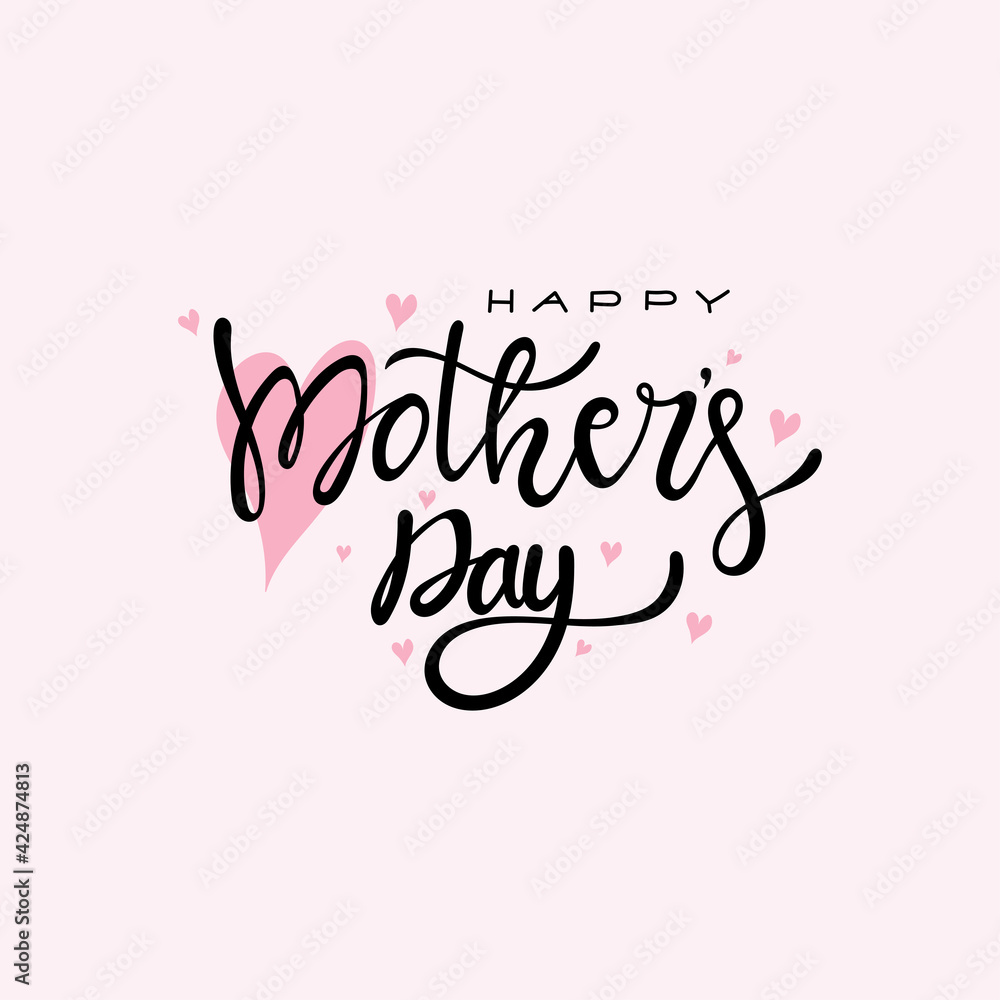 Happy Mother's Day Calligraphy background. Hand draw lettering for elegant greeting card, poster, paint. Freehand drawing. Modern vector illustration. Isolated on pastel pink background.
