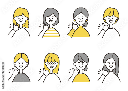 女性　グーポーズ　バストアップ　イエローカラーセット