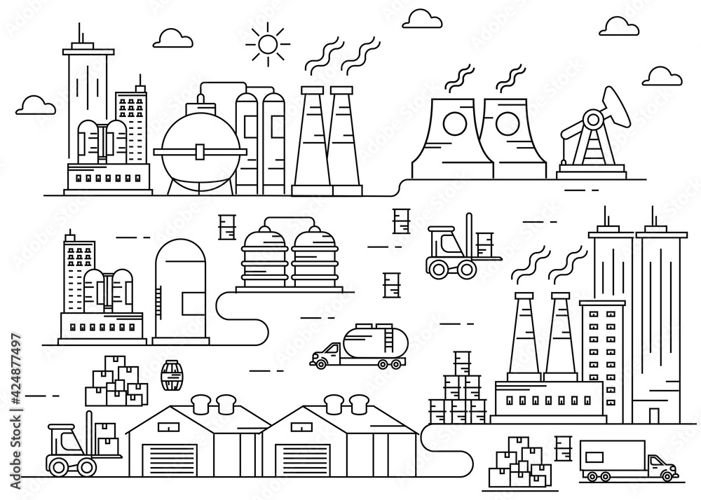 Fototapeta premium Illustration Industry area thin line vector