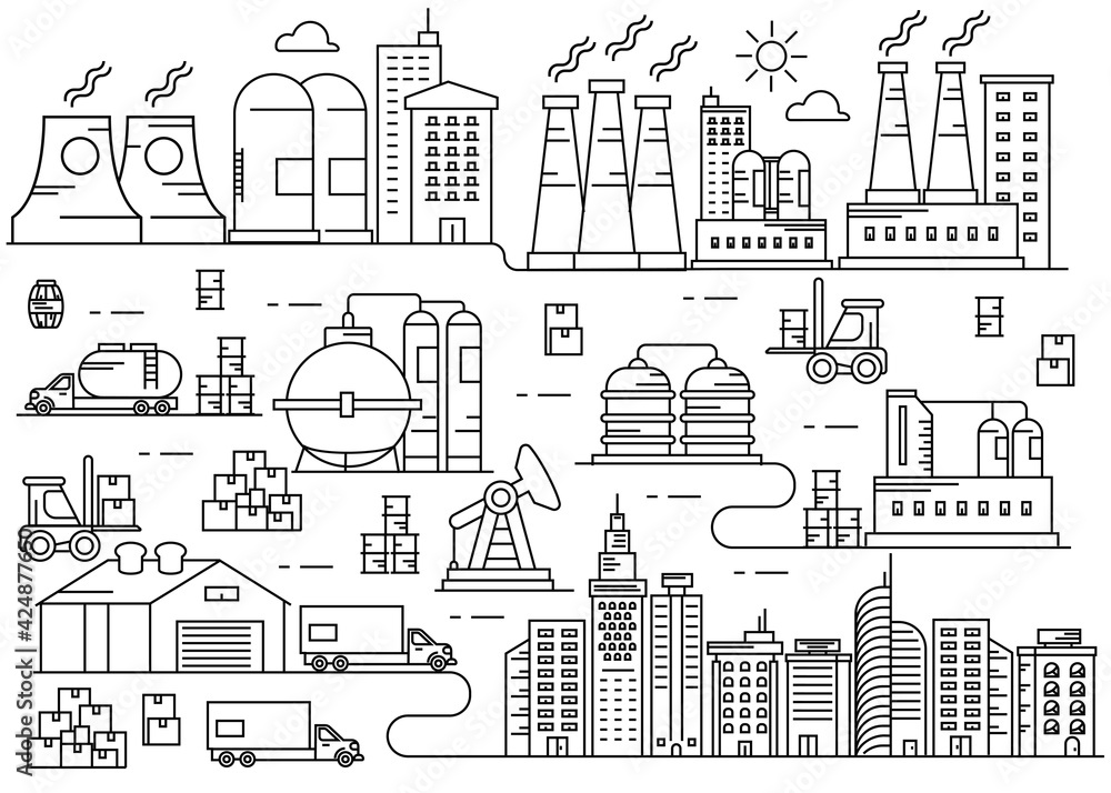 Production Industry City thin line Art vector