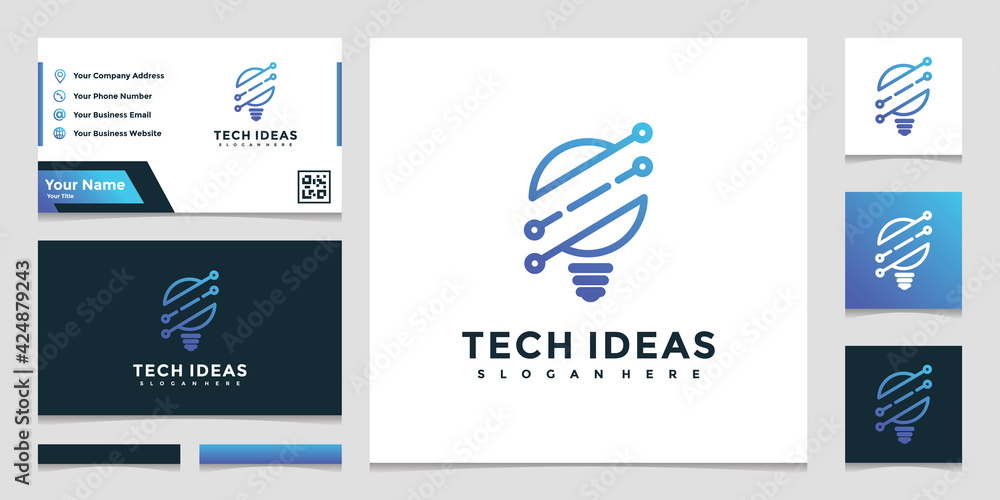 Bulb technology logo icon and business card design. creative light bulb ...