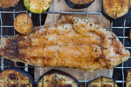 grilled fish selective focus and blurred background photo