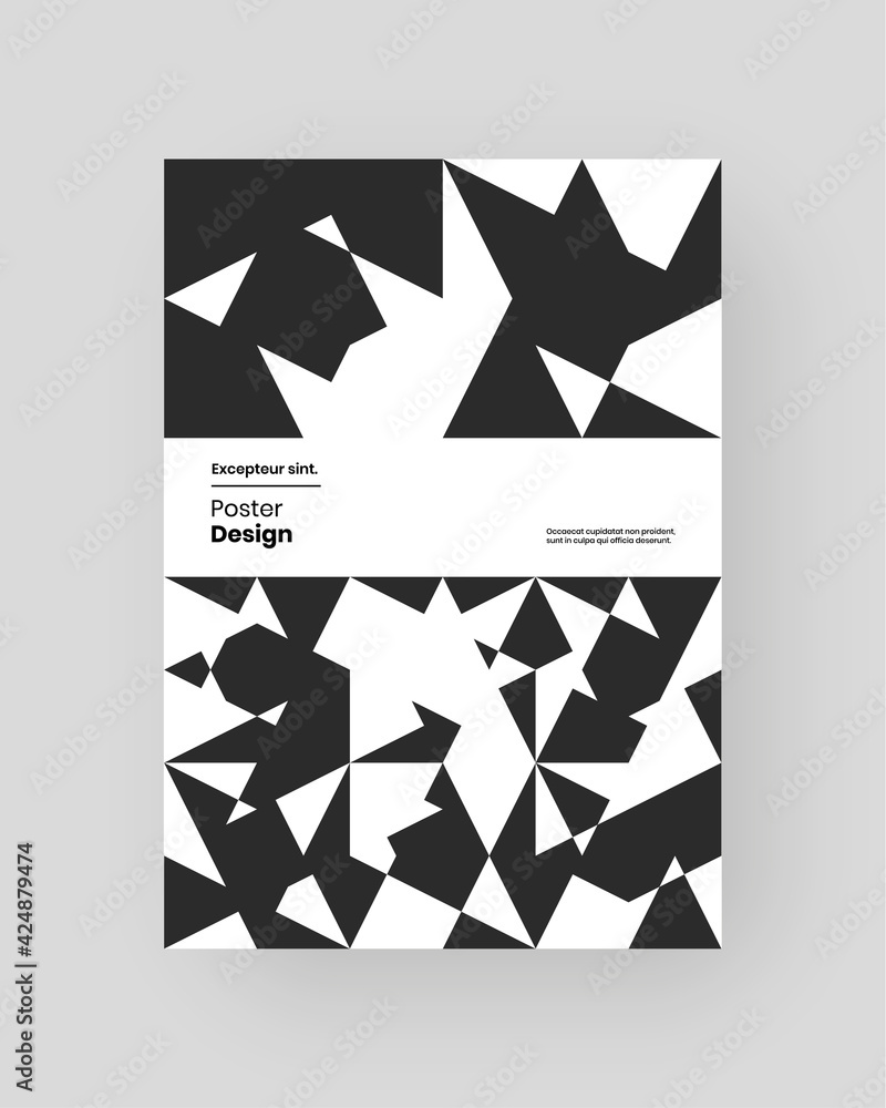 Fototapeta premium Abstract Placard, Poster, Flyer, Banner Design. Black and white illustration on vertical A4 format. Flat and geometric shapes. Decorative ornament backdrop.