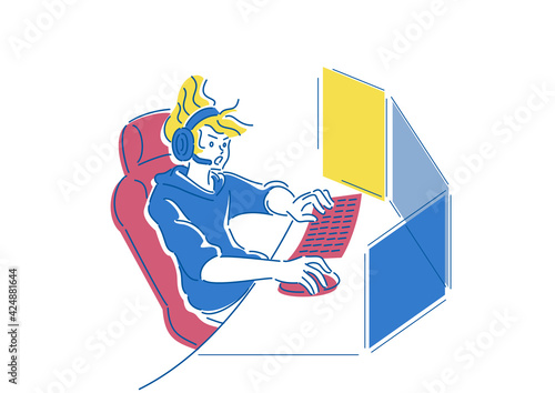オンラインゲームをする人物　eスポーツ　イラスト