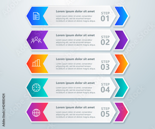 Colourful infographic collection with 5 steps