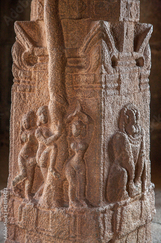 Ancient architecture of Hampi, Carvings inside the temple, Karnataka state, India