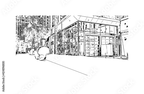 Building view with landmark of Dubai is the 
city in the United Arab Emirates. Hand drawn sketch illustration in vector.