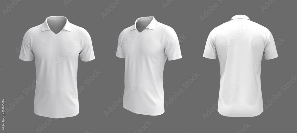 Blank collared shirt mockup, front, side and back views, tee design presentation for print, 3d rendering, 3d illustration Blank collared shirt mockup, front, side and back views, tee design presentation for print, 3d rendering, 3d illustration