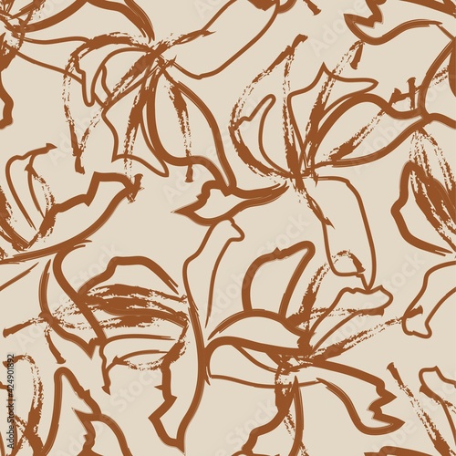 Brown Floral Brush strokes Seamless Pattern Background