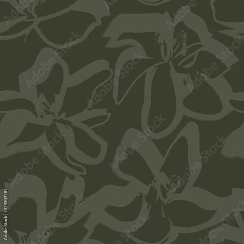 Green Floral Brush strokes Seamless Pattern Background