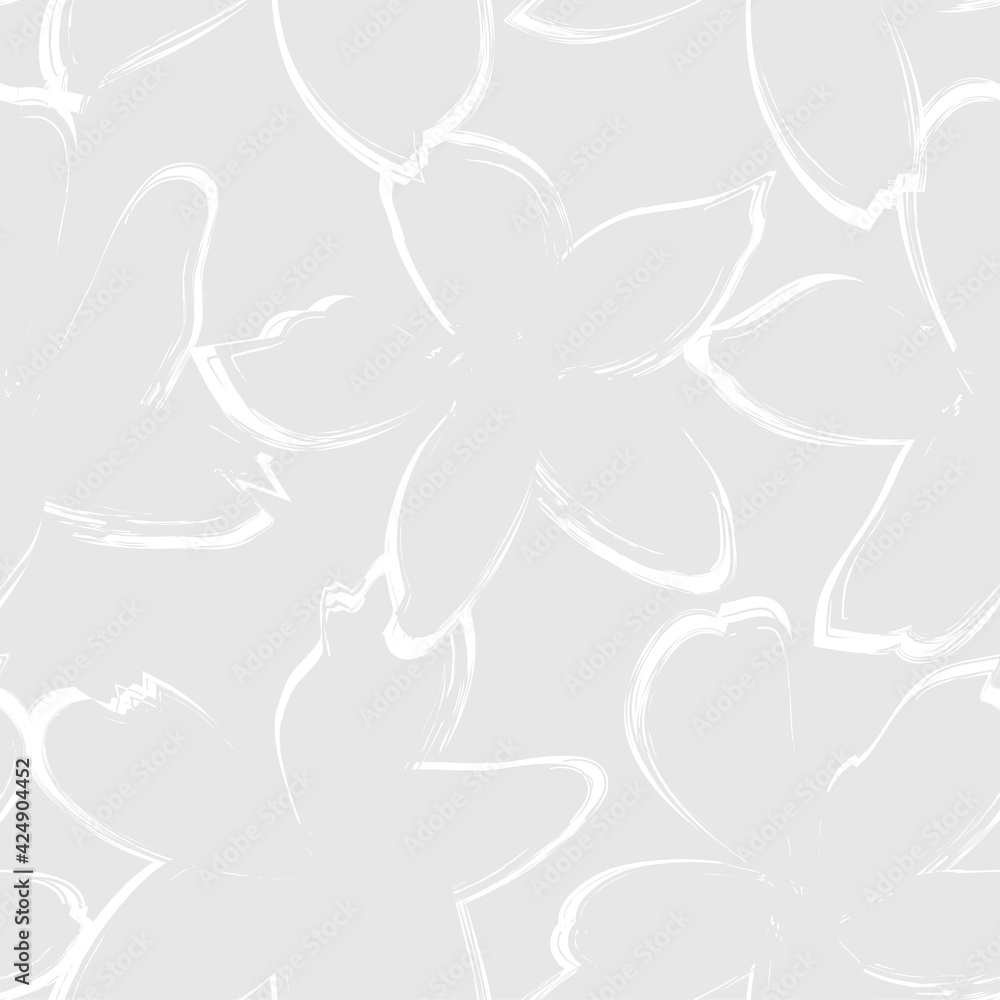 Obraz premium Black and White Floral Brush strokes Seamless Pattern Background