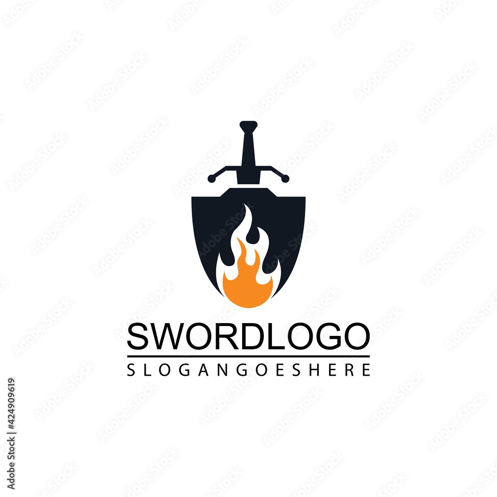 Fototapeta premium Sword Fire and Shield Logo Vector Template Design