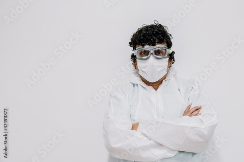 doctor on a side  whit a mask and security glasses, covid, surgeon 