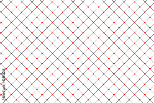 Entramado de puntos rojos unidos por líneas formando una malla y sobre fondo blanco photo