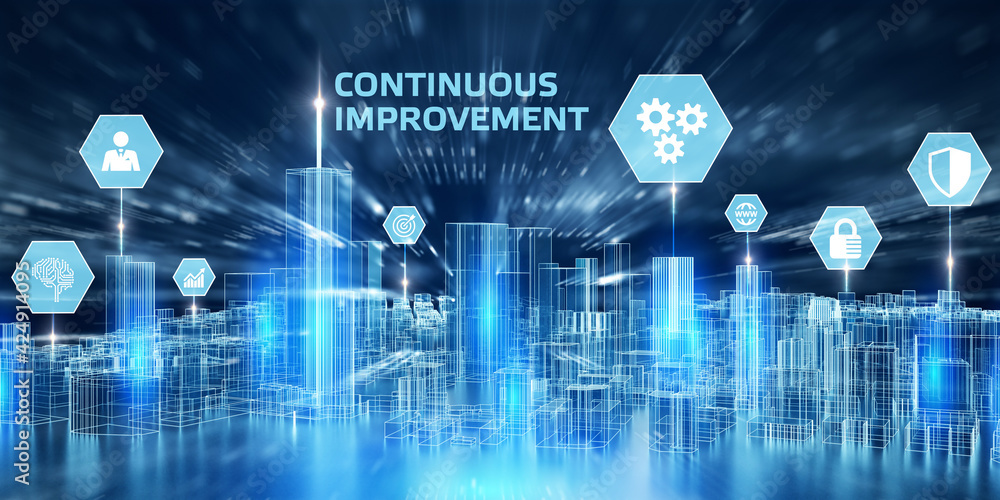 The concept of business, technology, the Internet and the network. virtual screen of the future and sees the inscription: Continuous improvement The concept of business, technology, the Internet and the network. virtual screen of the future and sees the inscription: Continuous improvement