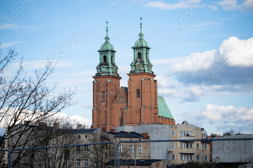 Cathedral in Giezno, Poland. Old town sacred buildings, architecture of the first polish capital.   photo