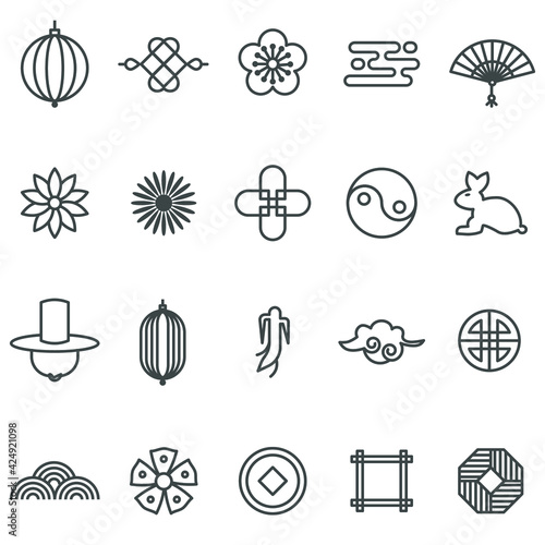 Korea traditional pattern outline icon collection. Linear symbol vector illustrator. Thin line 320x320 pixels.