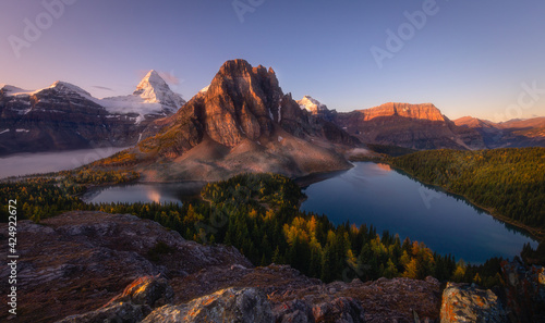 The landscape of Mount Assiniboine, the queen of Canadian Rockies, British Columbia, CanadaSunrise at Mount Assiniboine photo