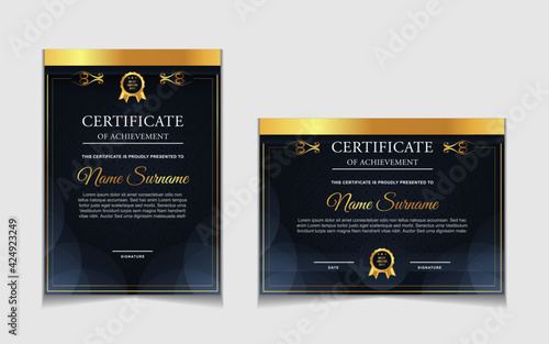 Set of certificate of achievement border design templates with elements of  luxury gold badges and modern line patterns. vector graphic print layout can use For award, appreciation, education