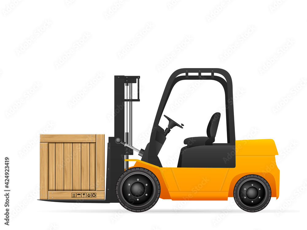 Forklift with wooden box