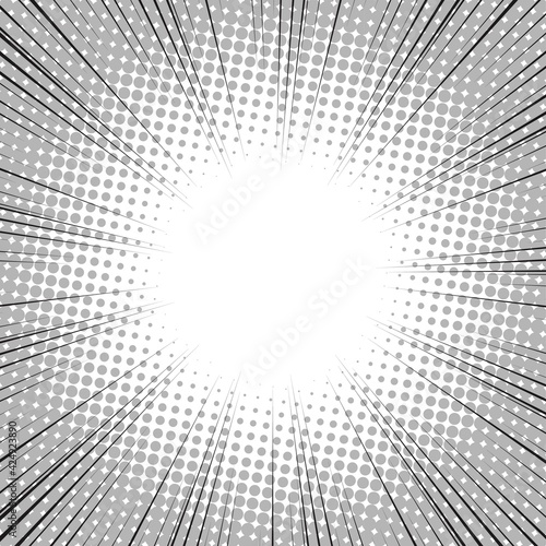 Radial Speed Line background. Vector illustration. Comic book black and white radial lines background. Halftone.