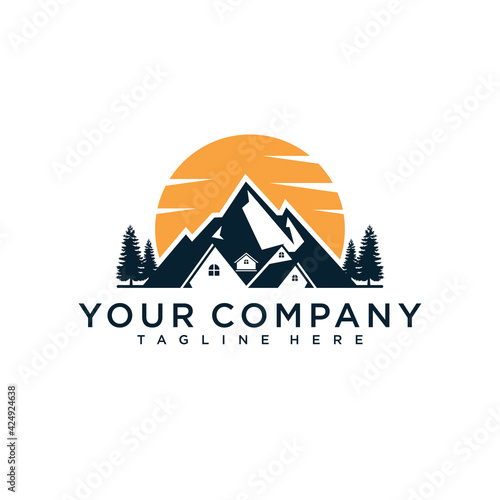 Real estate house mountain logo template