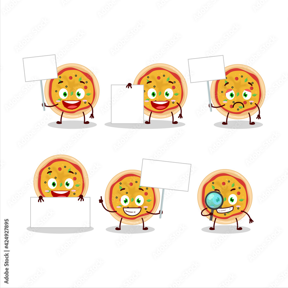 Greek pizza cartoon character bring information board
